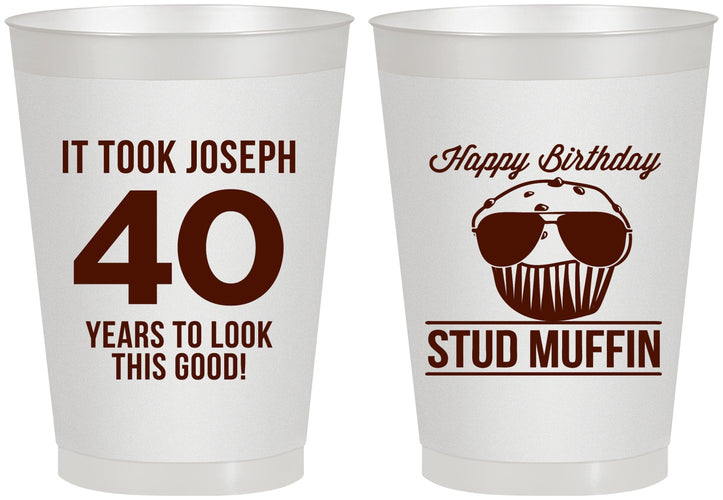 Personalized Birthday 8 oz Frosted Cups - 40th Stud Muffin | 20183