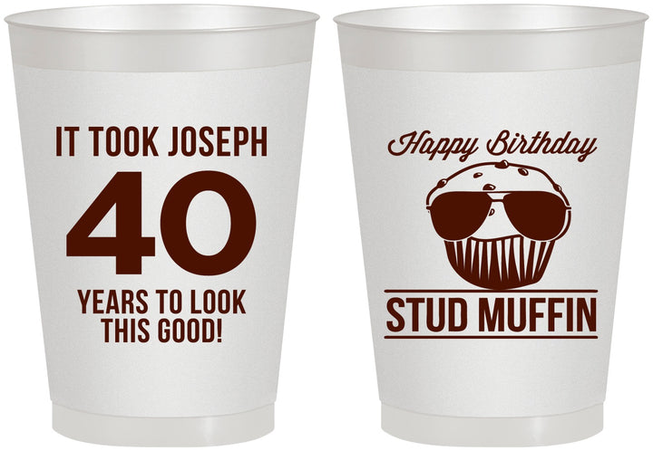 Personalized Birthday 8 oz Frosted Cups - 40th Stud Muffin | 20183