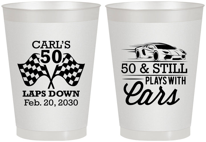 Personalized Birthday 8 oz Frosted Cups - 50th Race Car | 20187