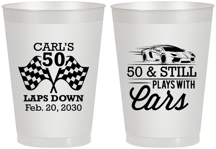 Personalized Birthday 8 oz Frosted Cups - 50th Race Car | 20187