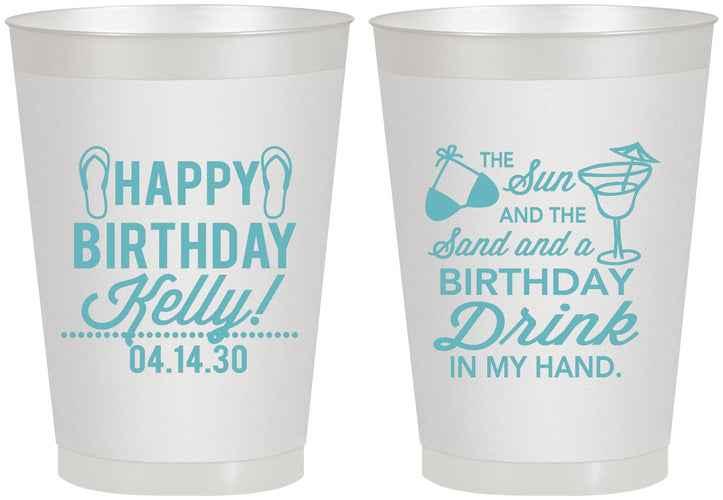 Personalized Birthday 8 oz Frosted Cups - Sun Sand Drink Hand | 20202