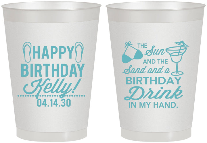 Personalized Birthday 8 oz Frosted Cups - Sun Sand Drink Hand | 20202