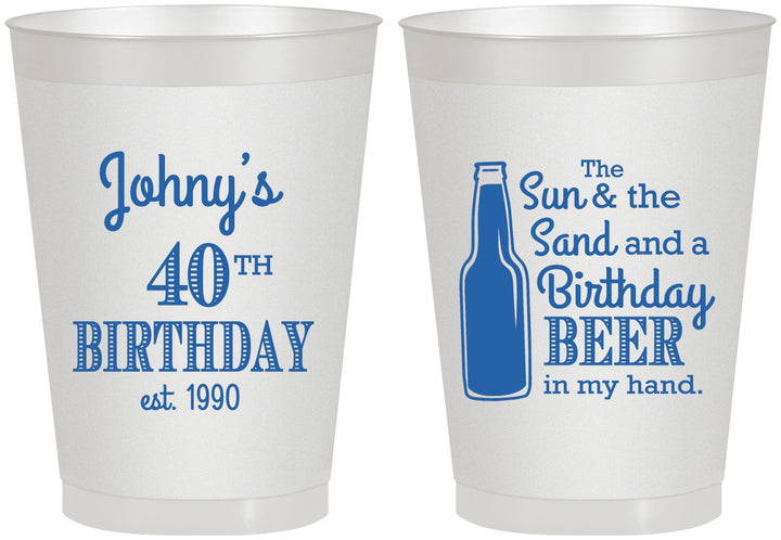Personalized Birthday 8 oz Frosted Cups - 40th Sun Sand Beer | 20204
