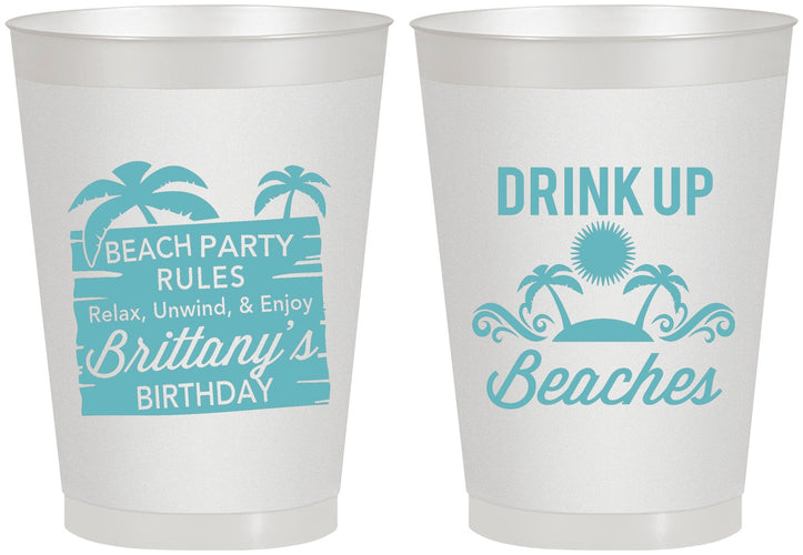 Personalized Birthday 8 oz Frosted Cups - Drink Up Beaches | 20206