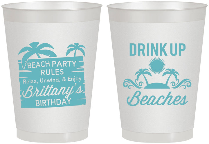 Personalized Birthday 8 oz Frosted Cups - Drink Up Beaches | 20206