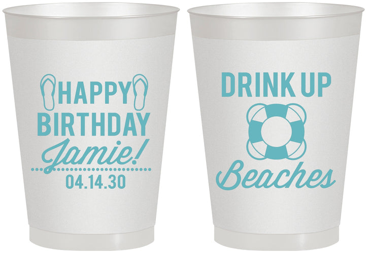 Personalized Birthday 8 oz Frosted Cups - Drink Up Beaches | 20207