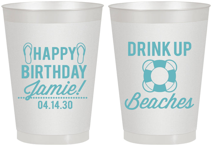 Personalized Birthday 8 oz Frosted Cups - Drink Up Beaches | 20207