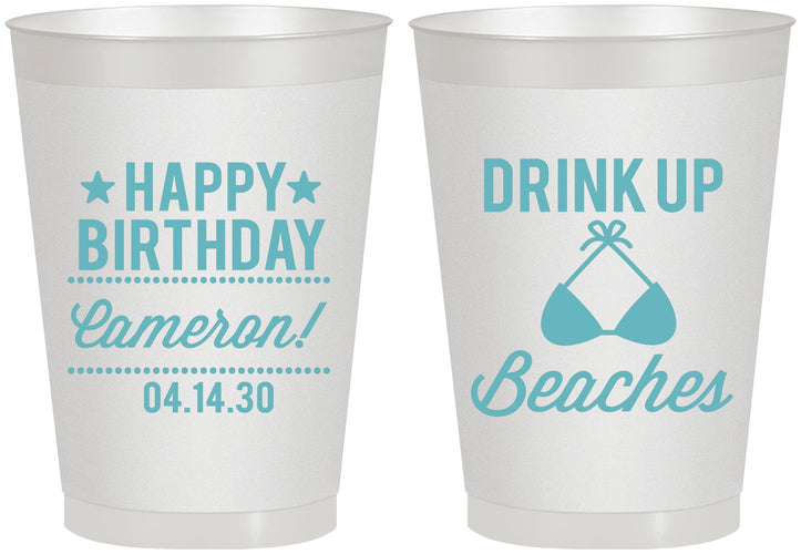 Personalized Birthday 8 oz Frosted Cups - Drink Up Beaches | 20208