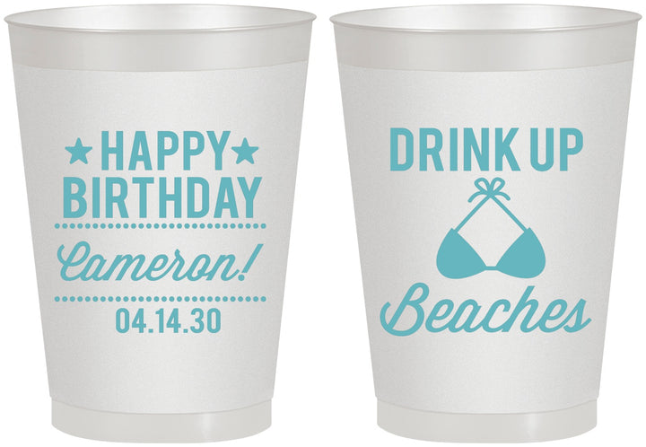 Personalized Birthday 8 oz Frosted Cups - Drink Up Beaches | 20208