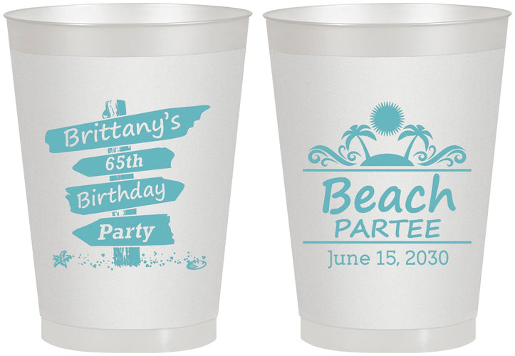 Personalized Birthday 8 oz Frosted Cups - 65th Beach | 20210