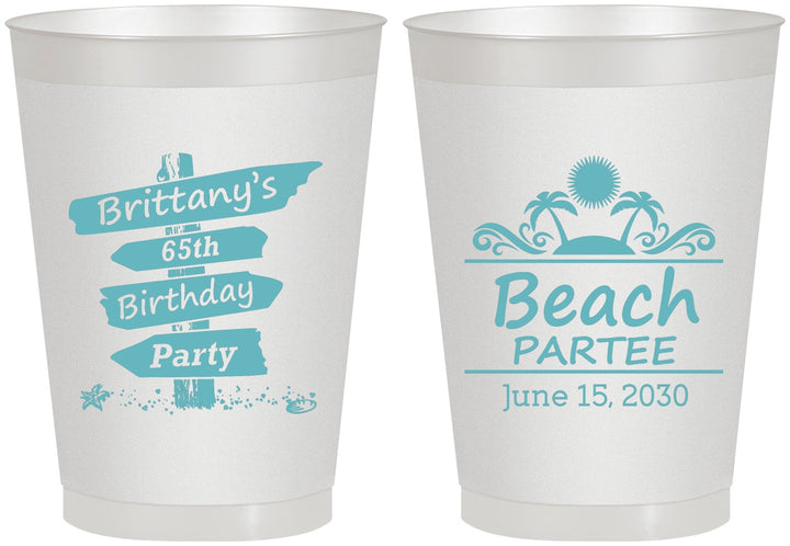 Personalized Birthday 8 oz Frosted Cups - 65th Beach | 20210