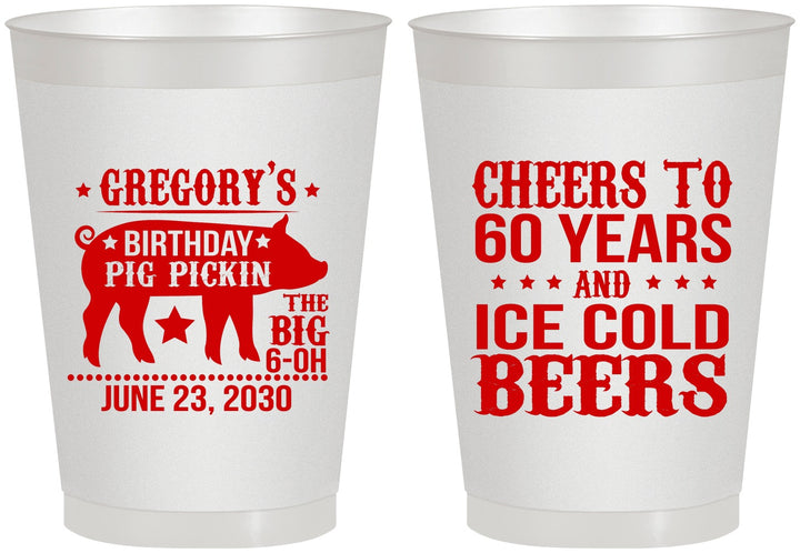 Personalized Birthday 8 oz Frosted Cups - 60th Barbeque Bbq | 20217