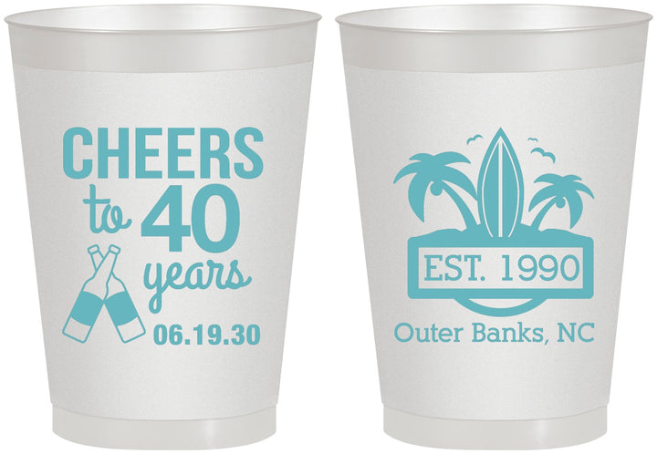 Personalized Birthday 8 oz Frosted Cups - 40th Beach | 20226