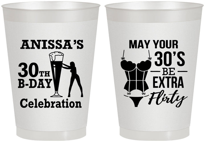 Personalized Birthday 8 oz Frosted Cups - 30th Flirty At Thirty | 20236