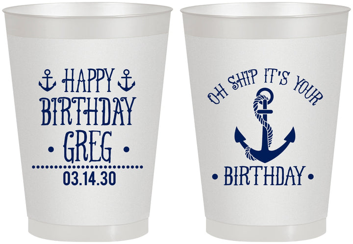 Personalized Birthday 8 oz Frosted Cups - Oh Ship Nautical | 20238