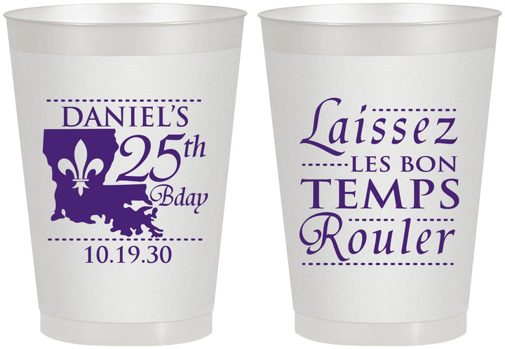 Personalized Birthday 8 oz Frosted Cups - 25th Mardi Gras | 20245