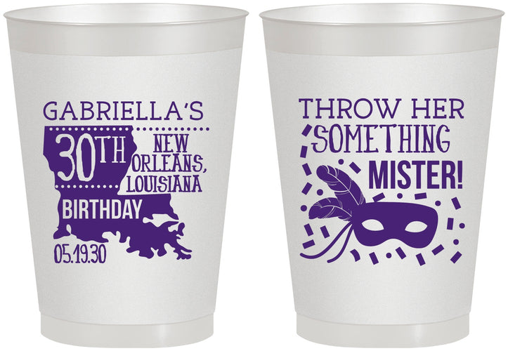 Personalized Birthday 8 oz Frosted Cups - 30th Mardi Gras | 20246