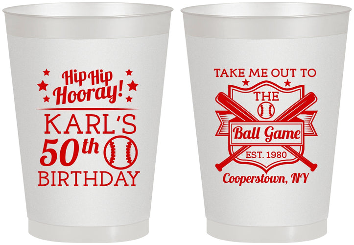Personalized Birthday 8 oz Frosted Cups - 50th Baseball | 20252