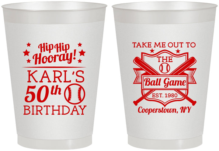 Personalized Birthday 8 oz Frosted Cups - 50th Baseball | 20252