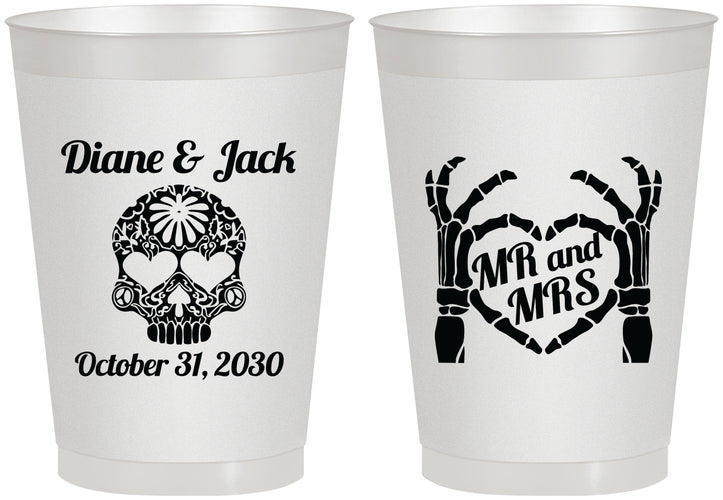 Personalized Wedding 8 oz Frosted Cups - Mr And Mrs Sugar Skull | 205