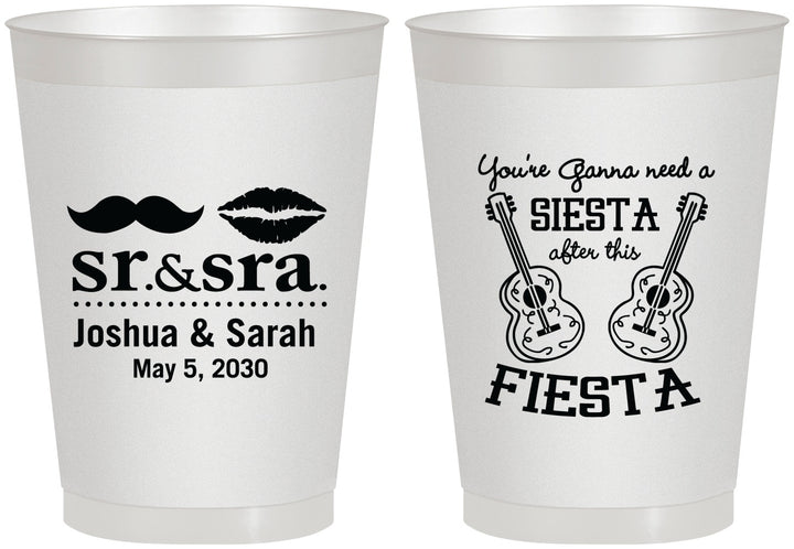 Personalized Wedding 8 oz Frosted Cups - Siesta Fiesta Sr Sra | 208