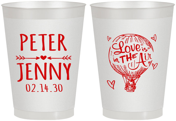 Personalized Wedding 8 oz Frosted Cups - Love In Air Hot Air Balloon | 210