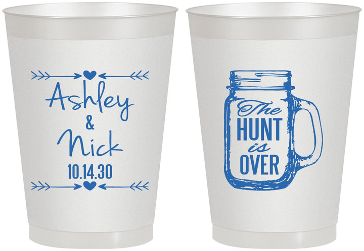 Personalized Wedding 8 oz Frosted Cups - The Hunt Is Over Mason Jar | 211