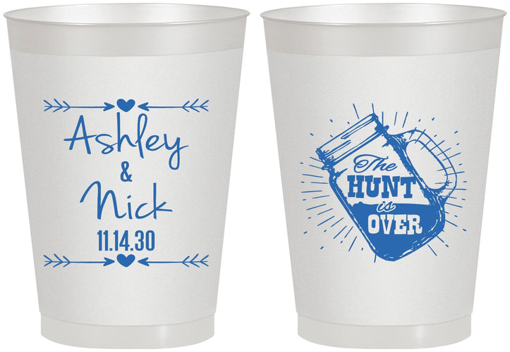 Personalized Wedding 8 oz Frosted Cups - The Hunt Is Over Mason Jar | 218