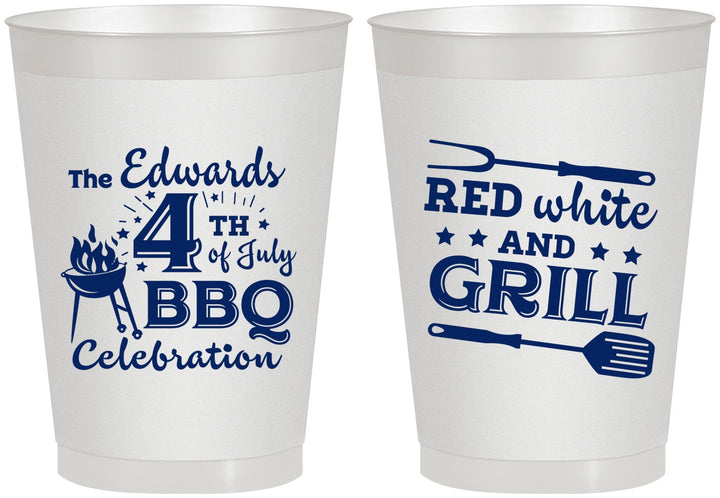 Personalized 4th Of July 8 oz Frosted Cups - Red White Grill | 220005