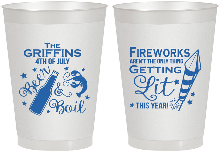Personalized 4th Of July 8 oz Frosted Cups - Beach Red White Blue | 220019