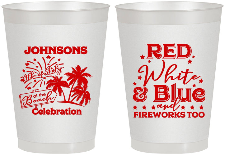 Personalized 4th Of July 8 oz Frosted Cups - Beach Fireworks | 220022