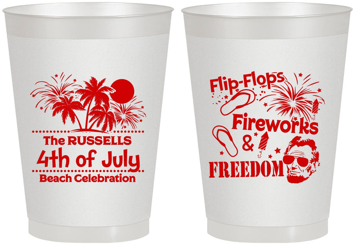 Personalized 4th Of July 8 oz Frosted Cups - Fireworks Beach | 220026
