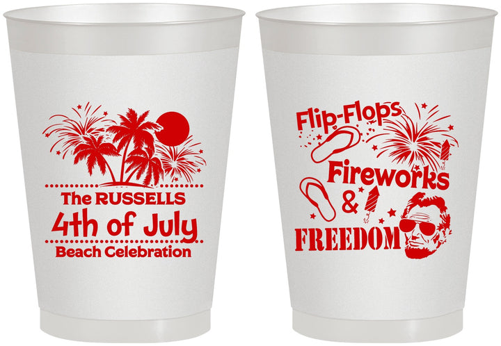 Personalized 4th Of July 8 oz Frosted Cups - Fireworks Beach | 220026