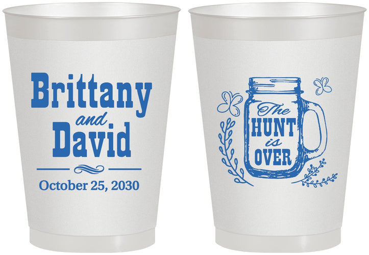 Personalized Wedding 8 oz Frosted Cups - The Hunt Is Over Mason Jar | 223