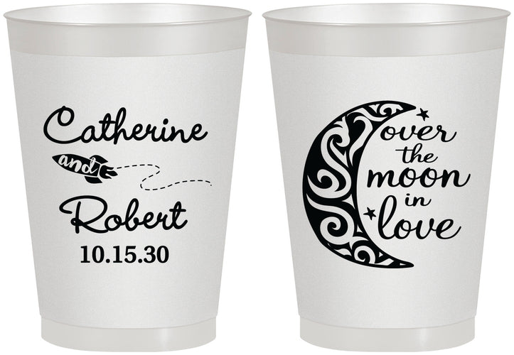 Personalized Wedding 8 oz Frosted Cups - Over The Moon In Love | 224