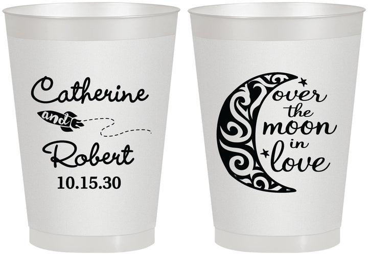 Personalized Wedding 8 oz Frosted Cups - Over The Moon In Love | 224