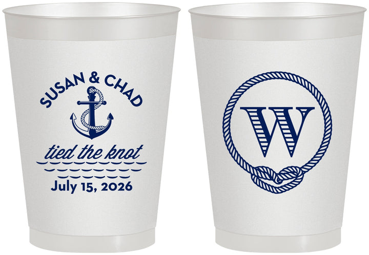 Personalized Wedding 8 oz Frosted Cups - Monogram Nautical | 226