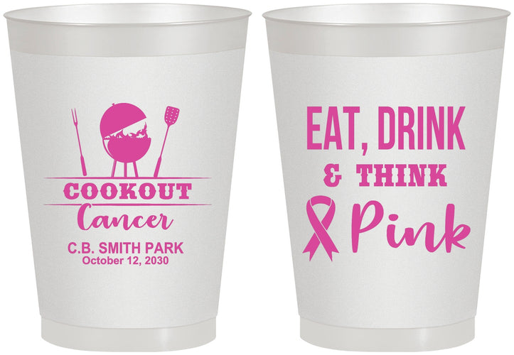 Personalized Awareness 8 oz Frosted Cups - Eat Drink Think Pink | 230009