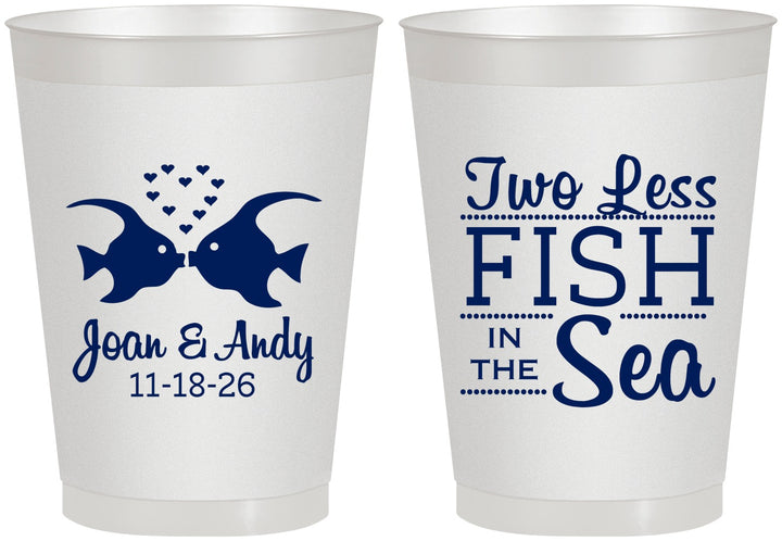 Personalized Wedding 8 oz Frosted Cups - Two Less Fish In The Sea | 231
