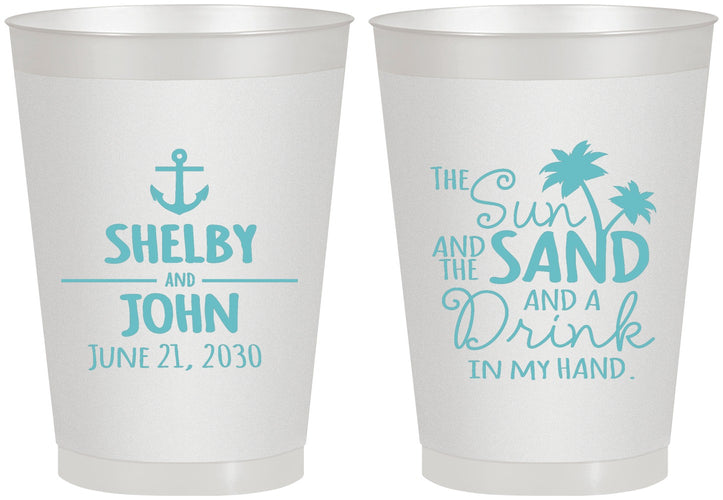 Personalized Wedding 8 oz Frosted Cups - Sun Sand Drink In My Hand | 233