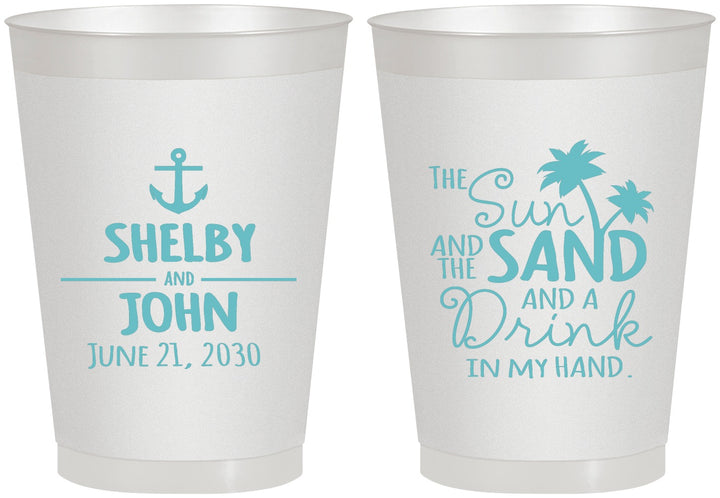 Personalized Wedding 8 oz Frosted Cups - Sun Sand Drink In My Hand | 233