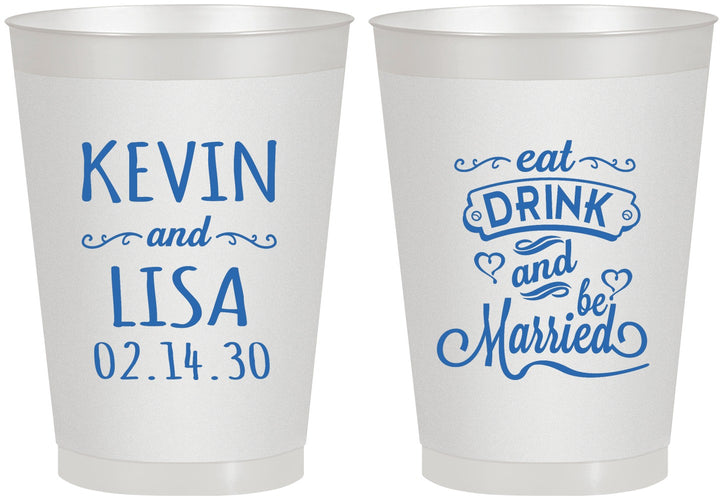Personalized Wedding 8 oz Frosted Cups - Eat Drink Be Married | 239