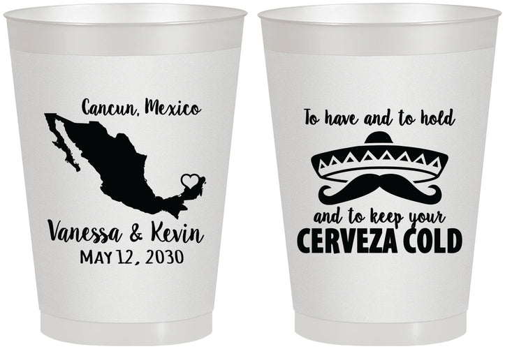 Personalized Wedding 8 oz Frosted Cups - Cerveza Mexico | 241