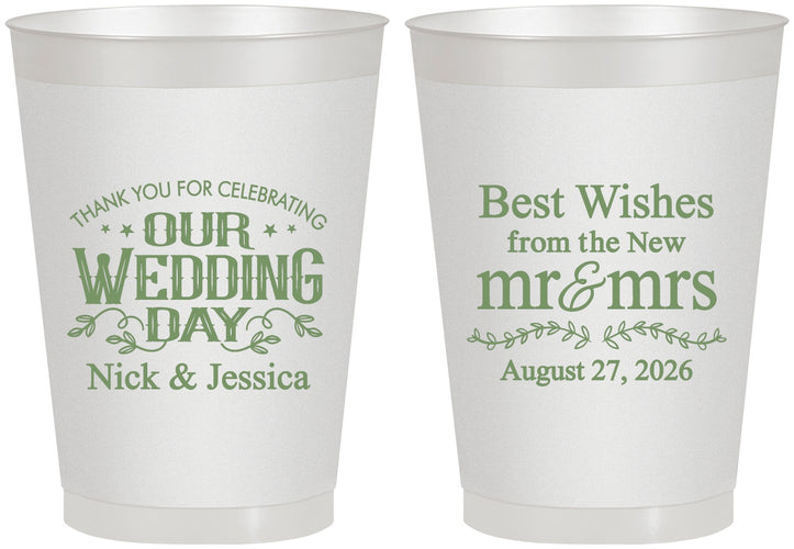 Personalized Wedding 8 oz Frosted Cups - Best Wishes Mr And Mrs | 242