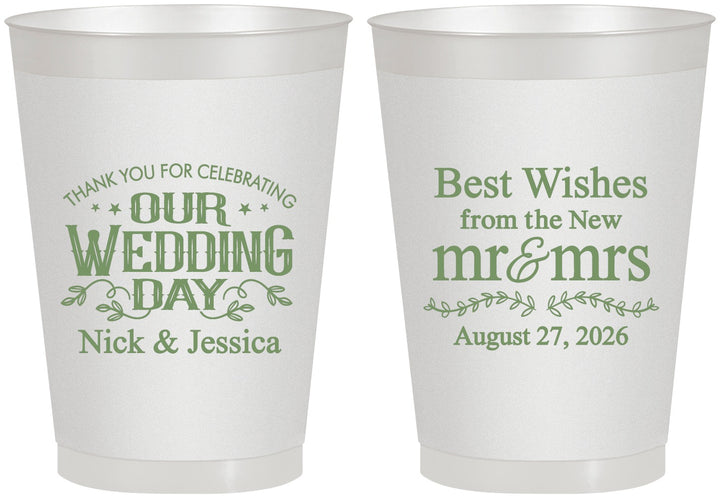Personalized Wedding 8 oz Frosted Cups - Best Wishes Mr And Mrs | 242