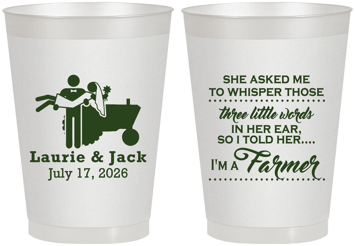 Personalized Wedding 8 oz Frosted Cups - Farmer Tractor | 244