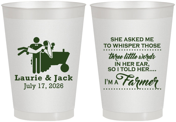 Personalized Wedding 8 oz Frosted Cups - Farmer Tractor | 244