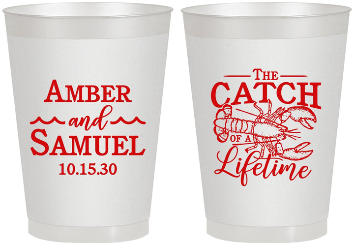 Personalized Wedding 8 oz Frosted Cups - Catch Of A Lifetime Lobster | 245