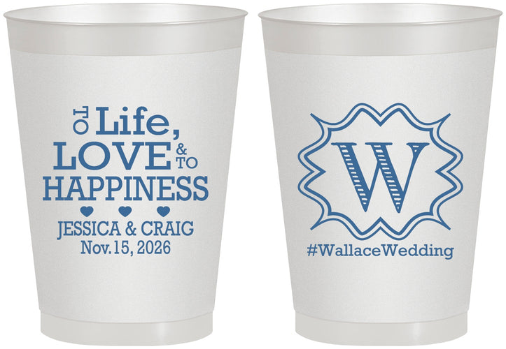 Personalized Wedding 8 oz Frosted Cups - Life Love Happiness | 248