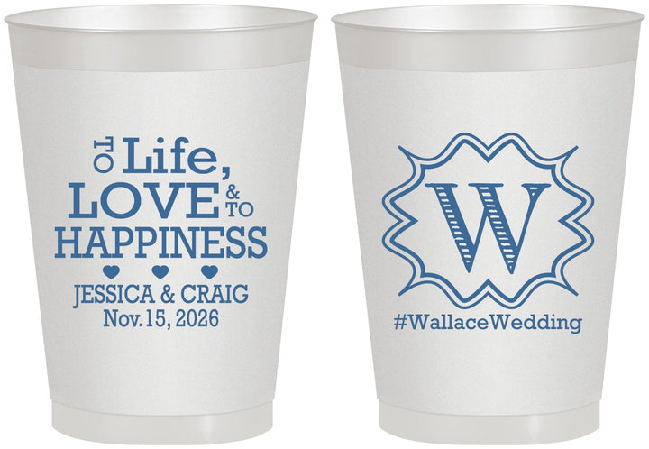 Personalized Wedding 8 oz Frosted Cups - Life Love Happiness | 248